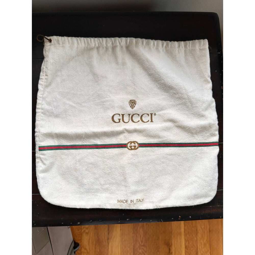 Vintage Gucci Dust Bag Cream Flannel Web Stripe Drawstring Made in Italy 13x12